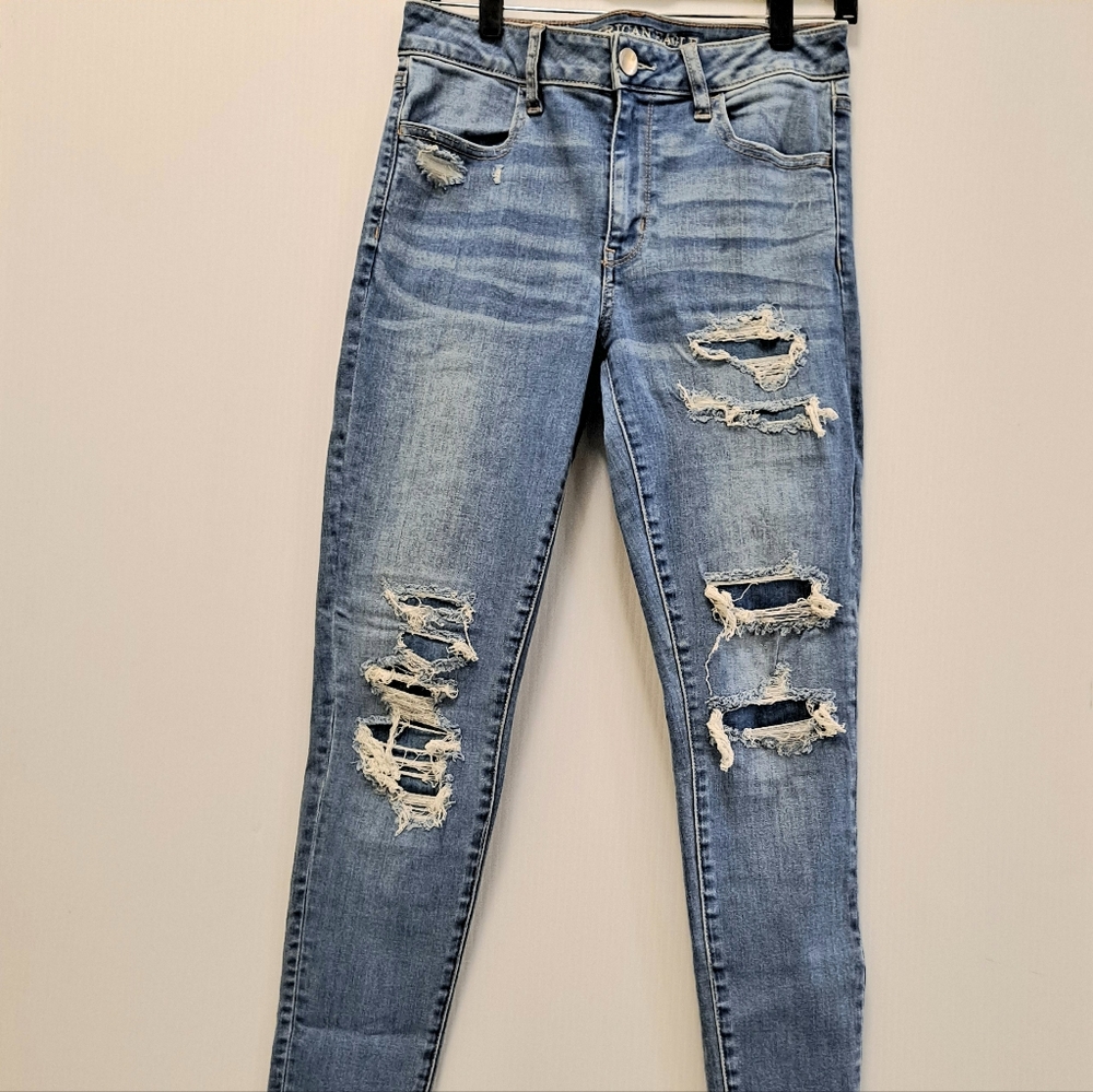 American Eagle Outfitters Blue Skinny Distressed Jeans